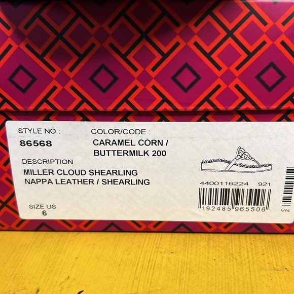 Tory Burch Miller Cloud Shearling Nappa Leather caramel corn buttermilk thong 6 - Picture 2 of 8